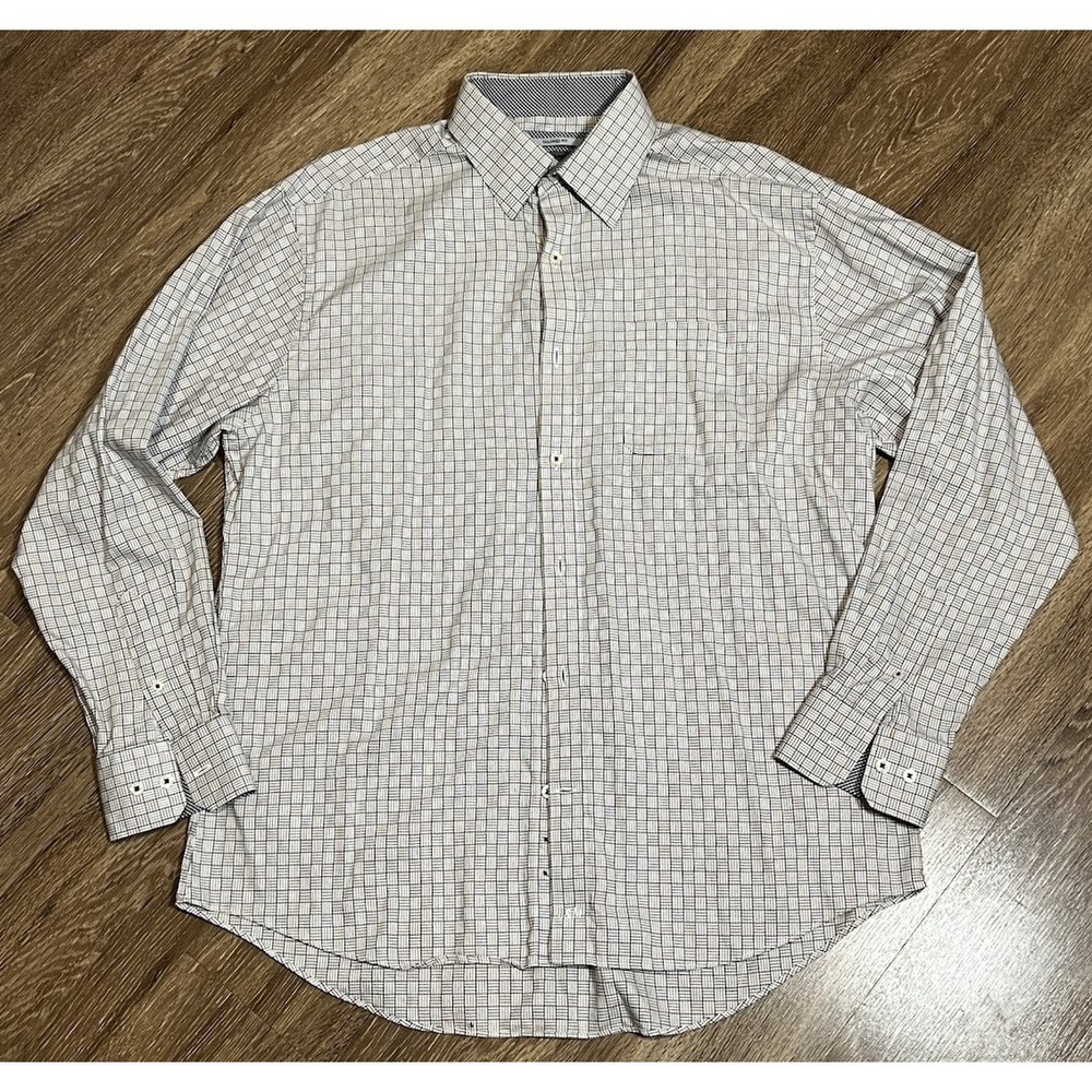 Johnston & Murphy Shirt Mens XL White Blue Geometric‎ Dress Cotton Pocket